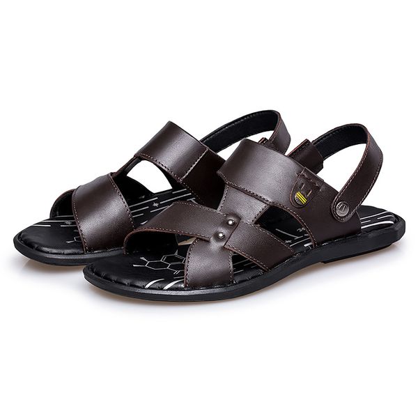 

big size mens casual cow leather summer seaside shoes outdoor open toe beach sandals flat flip flop black brown slippers zapatos 01d cs08