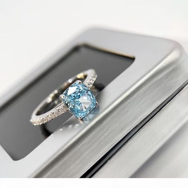 

k fashion -senior designer blue ocean blue gemstone band edge drill s925 pure silver plated 18k gold fashionable female jewelry