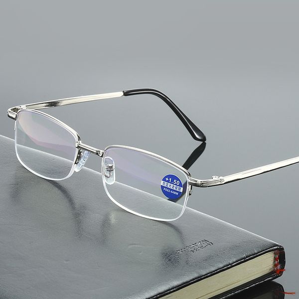 

alloy anti-blue light reading glasses men women half frame business presbyopia glasses hyperopia eyeglasses1.0+1.5+2.0+2.5+3, White;black