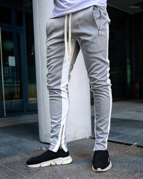 

sport mens pants autumn winter solid color men trousers casual plus size fashion clothing striped zipper, Black