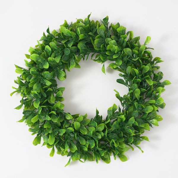 

artificial green leaves wreath 16.5\" boxwood wreath farmhouse greenery wreath for front door hanging wall window party decor