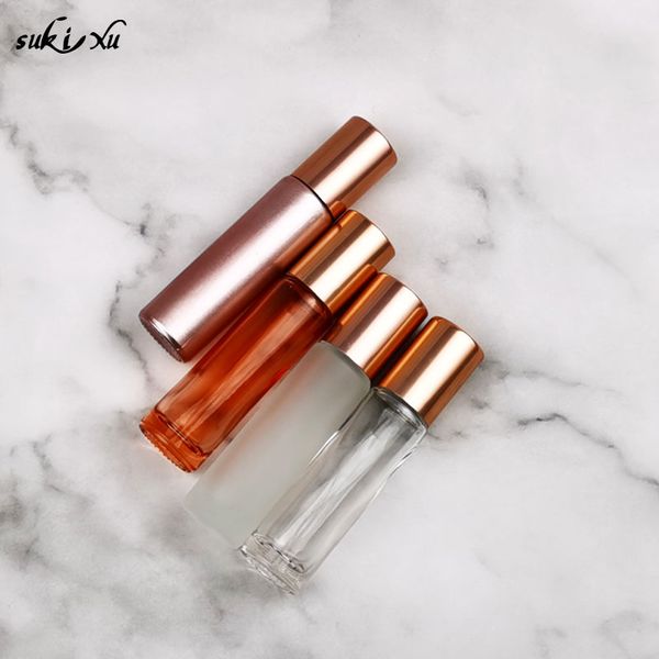 

set of 4 essential/basic oil bottles 10ml roll on glass roller ball massager essence perfume refillable empty bottle container