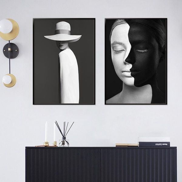 

Black and White Woman Portrait Abstract Canvas Painting Wall Picture and Prints Workart Posters for Bedroom Home Wall Decoration