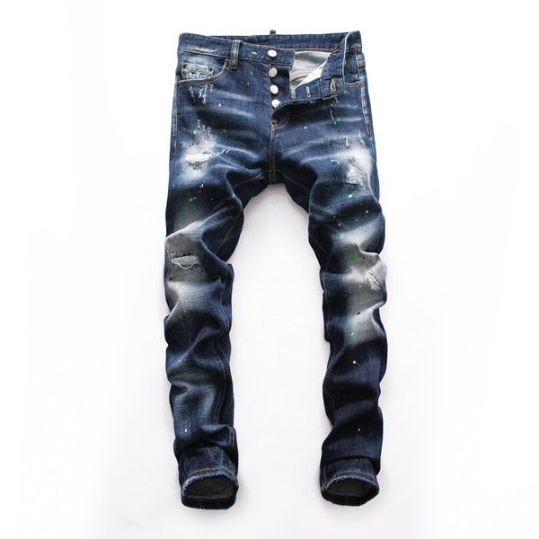 

men's jeans new version street hole blue shabby pencil pants thin broken style bike locomotive rock revival design