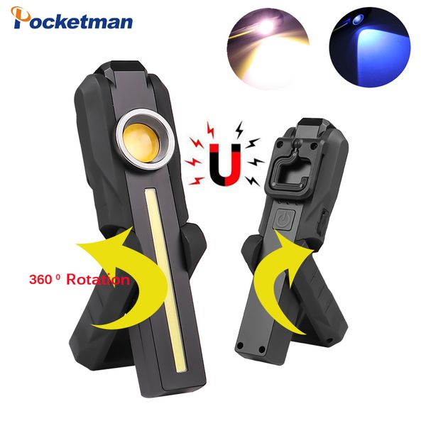 

portable lanterns 8000lm bright led work light built-in 18650 battery adjust head hook tail magnet lighting emergency