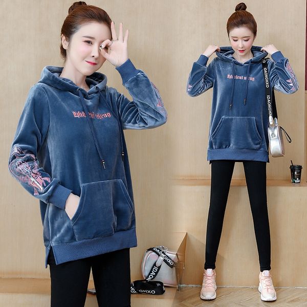 

oaon6 gold velvet women's 2019 autumn and winter new korean style loose hooded outerwear double-sided velvet thickened sweater coat swe, Black