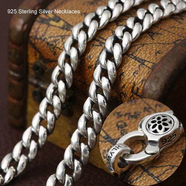 

s925 sterling silver chain good art sakura personality thai silver hip hop men women necklace boys girls cuban chains 7mm/9mm 45cm/55cm