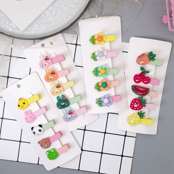 

5шт / комплект летнего детских клипы девочка волос clear мультфильм фрукты цветы животные шпилька матовых конфеты цветной пластиковый barret, Slivery;white