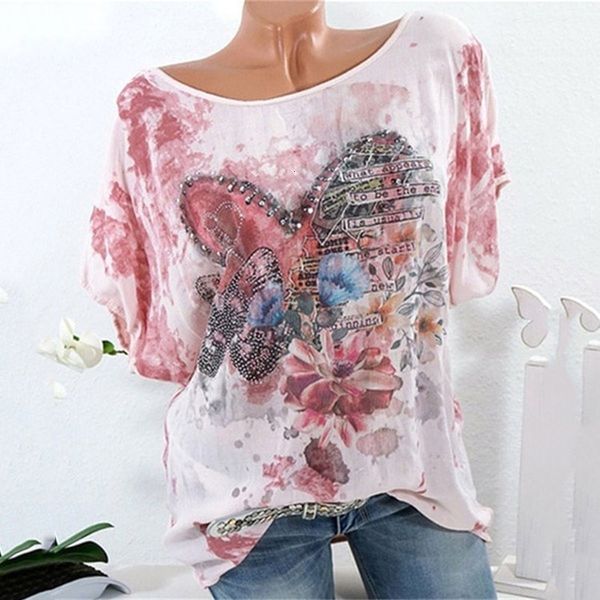 

women shirts heart shaped butterfly print o neck tie dyed blue temperament elegant summer blouse women shirts, White