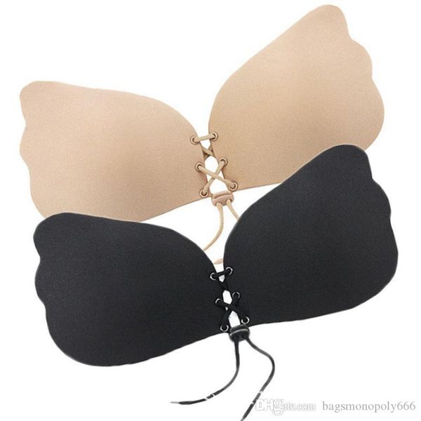 

women lady adhesive stick silicone invisible bra magic stick on backless om strapless bra gel push up breast immediately quality, Black;white