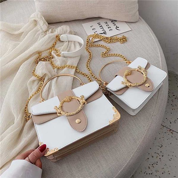 

contrast color square crossbody bag 2020 totes women's handbag chain shoulder messenger bag with metal handle quality pu leather
