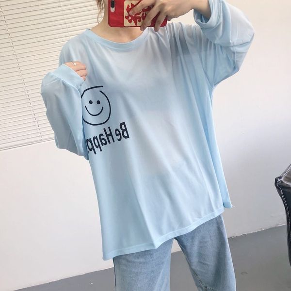

aqfjf loose smiling face long sleeve large loose smiling face new women's clothing size slimming comfortable breathable printing 2020 n, White