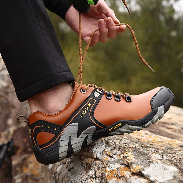 

men shoes genuine leather sports breathable waterproof casual shoes men, Black