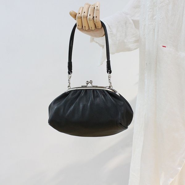 

fashion pleated genuine leather women shoulder crossbody bags solid daily hand bag hobos lady small dinner party clutch bag 2020