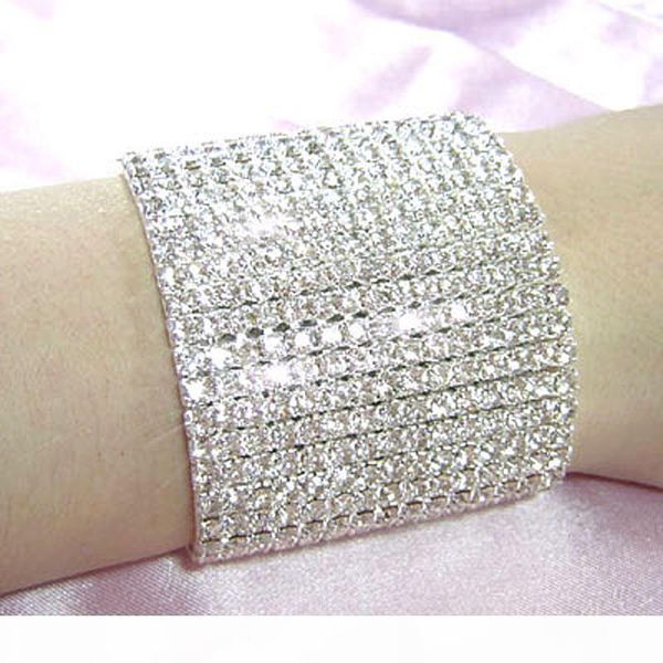 

15 row stretch bridal clear crystal rhinestone bangle bracelet cb915, Black
