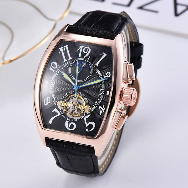 

automatic winding mechanical watch men noble watch fashion leather strap hour hand digital automatic date dial full function watches