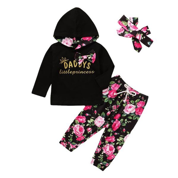 

autumn letter print hoodies baby girl clothes set 3pcs floral newborn baby clothes outfits +pant+headband infant suit d30, White