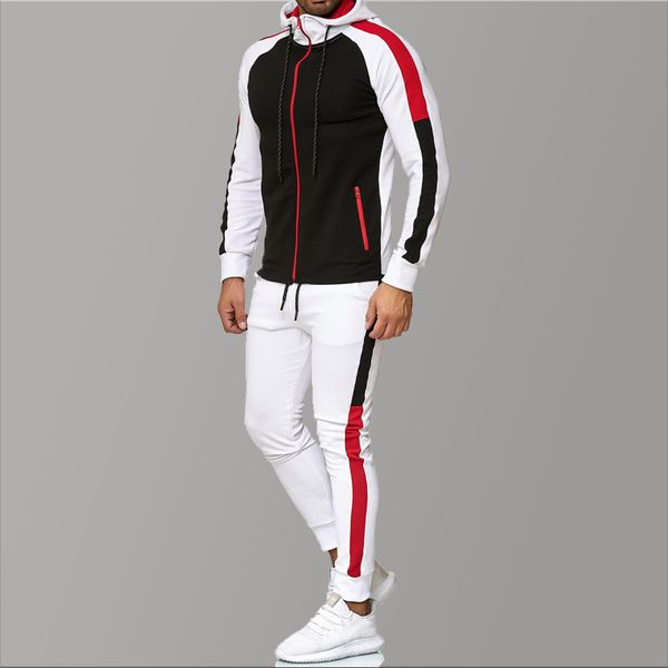 

5xl big size mens tracksuits 2020 men's clothing hooded red stripe spring men's sports suit casual tracksuit men sweat new, Gray