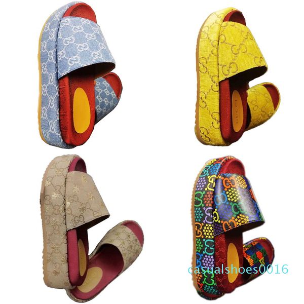 

2020 women designer platform sandal slides shoes embroidery printed surface fashion platform slipper 19 colors beach sandals1 c16, Black