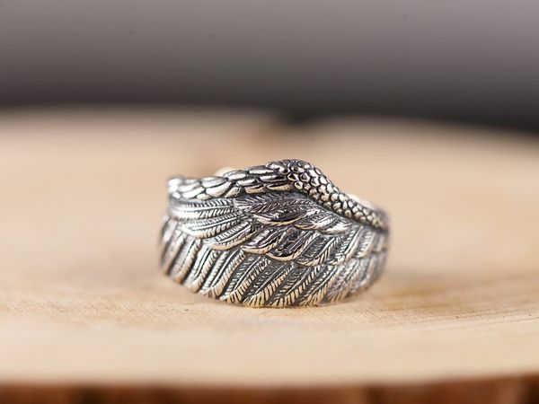 

925 silver rings open for men and women retro feather silver rings personality silver rings jewelry