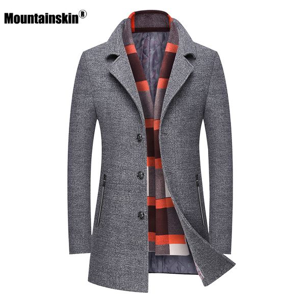 

men's wool & blends winter long jacket 2022 mens casual scarf thick fashion slim fit windproof coat male sa952, Black