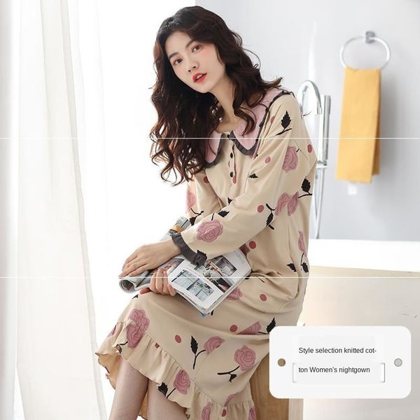 

jbupn pure cotton palace nightgown spring and dress home clothes pajamas autumn women's pajamas dress home clothes long sleeve very fai, Black;white