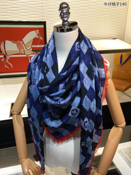 

denim check square scarf designer scarf bucket hat hats baseball cap women luxury designer scarves silk designer head scarf 2020 new, Blue;gray