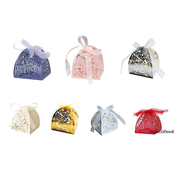 

50pcs/lot rose flower laser hollow candy box wedding sugar sweet boxes elegant gift box wedding party christmas supplies