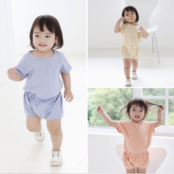 

9nlut treebibi clothing pure color cotton striped simple short-sleeved home treebibi clothing pure color cotton striped suit children's