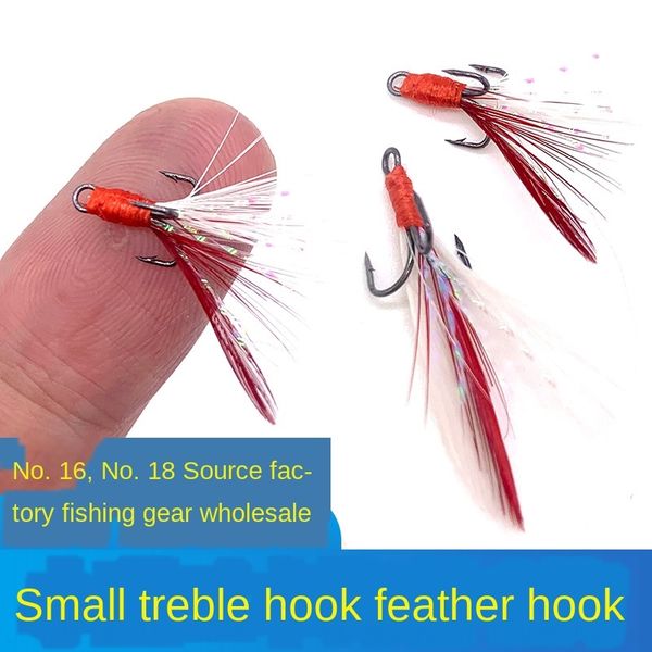 

xkqug small feather inclined bottom blood groove tie fur flying hook three inclined bottom three anchor feather hooks luya bait blood slot b