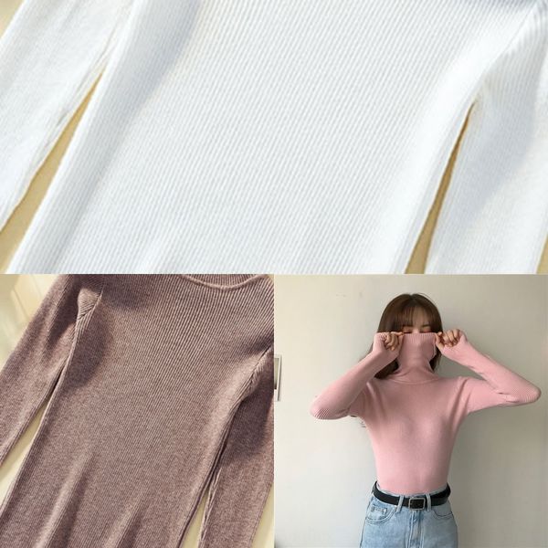 

high-collar long-sleeved base 2020 autumn and winter new slim fit black pullover shirt pullover sweater tight knit shirt for women, White;black