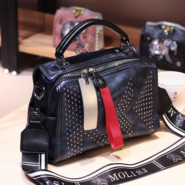 

women's handbag new portable diagonal fashion trend rivet wide shoulder strap multi-purpose bag torebki damskie bolsos mujer