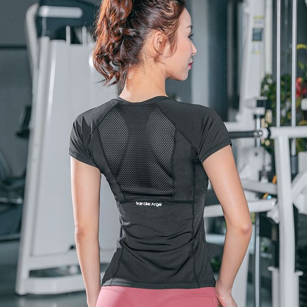 

summer athletic t-shirt women's elastic o neck quick drying breathable t-shirt slim-fit yoga jacket running fitness clothes, White;red