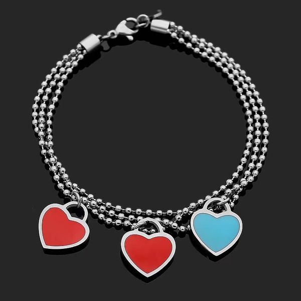 

fashion womens designer bracelets braccialetti di lusso con gioielli di design per donna stainless steel 3 heart bracelet jewelry, Black