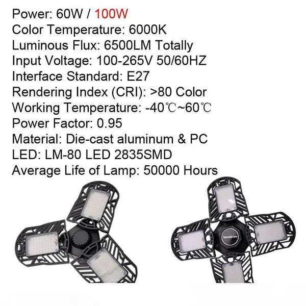 

led garage lights 60w 100w led garage ceiling lights with 3 4 adjustable panels e26 led shop lights 6000k bulb lighting