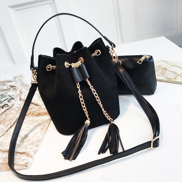 

h30 vintage моды малых женщины кожа ковш сумка сумка кисточка drawstring сумка посыльного crossbody сумка кошельки