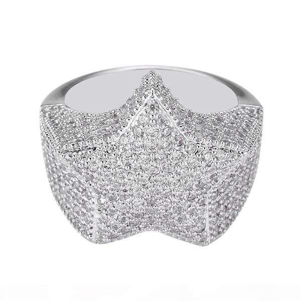

men gold plated 316 stainless steel crystal cz star rings for women with diamond stones, Silver