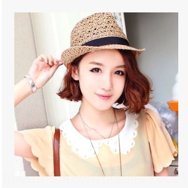 

korean style choke pepper hollow jazz straw sunscreen female summer straw hat outdoor mountaineering sunscreen hat, Blue;gray