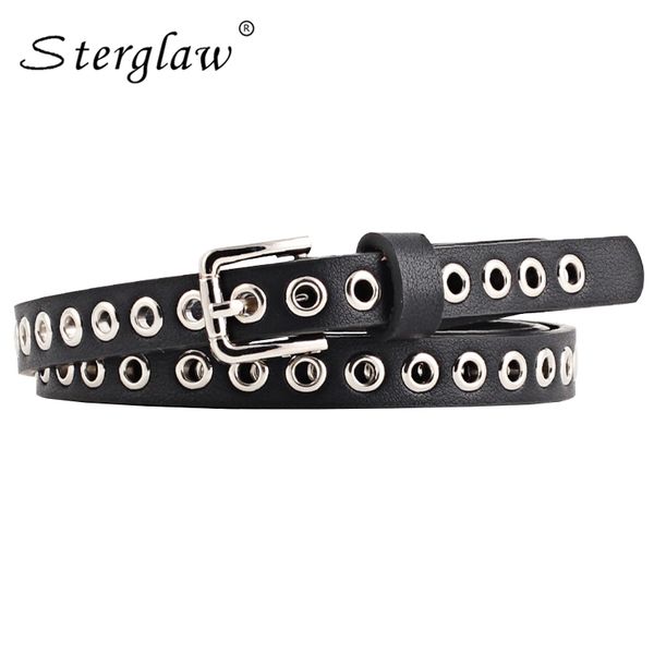 

new women's belt black hollow rivets woman waist belts leather slimming belt woman feminine strap cinturon n049, Black;brown