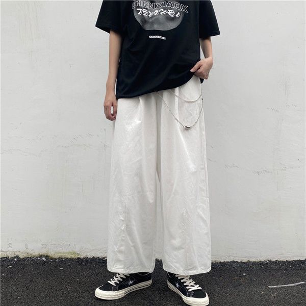 

autumn straight-leg pants men's fashion solid color casual pants men streetwear loose hip-hop stretch waist trousers mens, Black