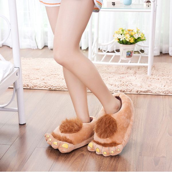 

furry slippers hobbit feet women funny home shoes big hairy slippers ladies short plush 3-color size drop shipping, Black