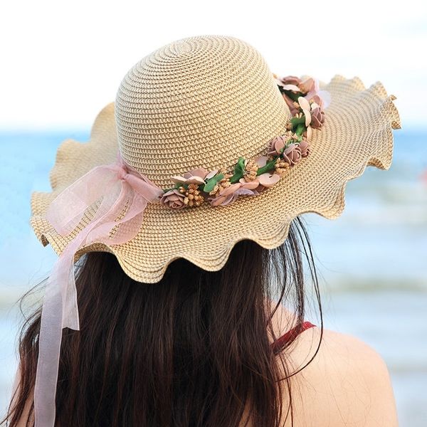

summer sun sun korean wave beach beach straw toque female straw hat female hat summer fresh, Blue;gray