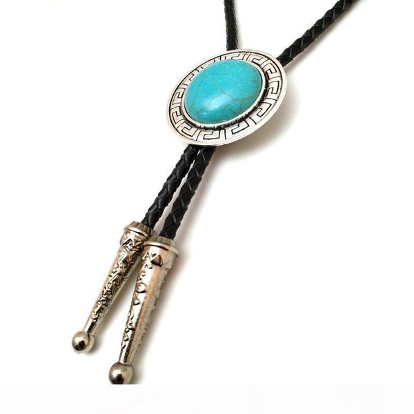 

handmade western cowboy bola tie кожа цепь боло галстук для мужчин с украшения бирюза металл пряжки мужской моды аксессуаров, Blue;purple