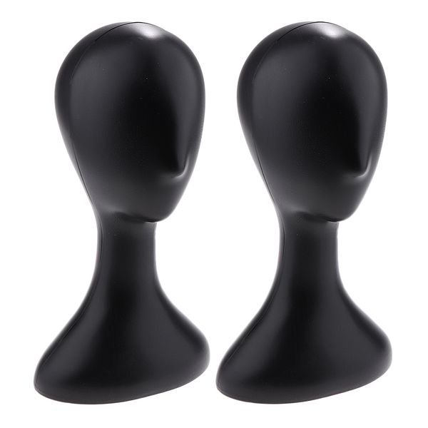 

pack of 2pcs abstract female mannequin head with plastic base stand for staying stable, long neck style(black color
