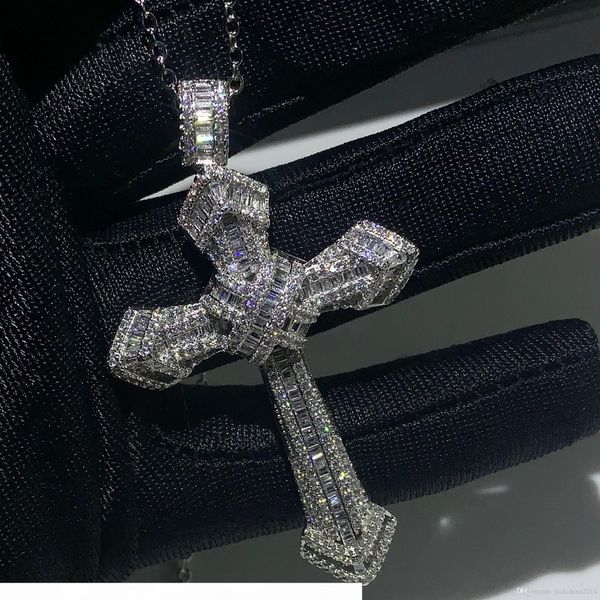 

new choucong luxury jewelry 925 sterling silver pave white z cz diamond gemstones cross pendant wedding women necklace for men gift