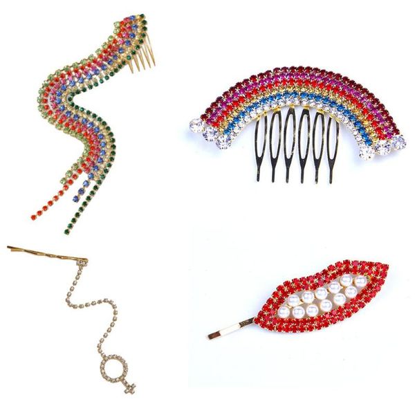 

stonefans gold rhinestone colorful hair pins for women, Golden;silver