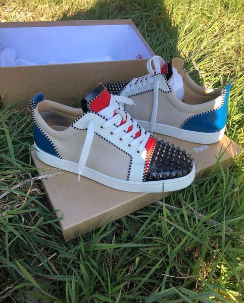 

perfect red bottoms sneaker patchwork leather junior spikes low studs casual flat men,women brands rivets trainers, Black