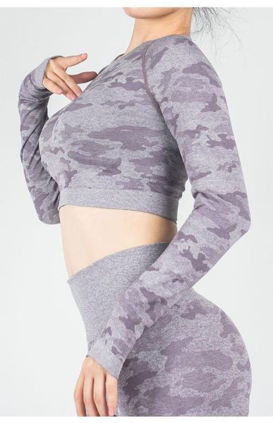 

seamless yoga set women fitness clothing sportswear high elastic and quick-drying camouflage seamless hollow tight long sleeves, White;red