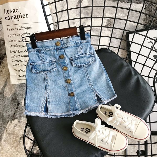 

girls korean style jeans and shorts button shorts skirt 2020 new fashion solid color button jeans short pants skirt pants, Blue