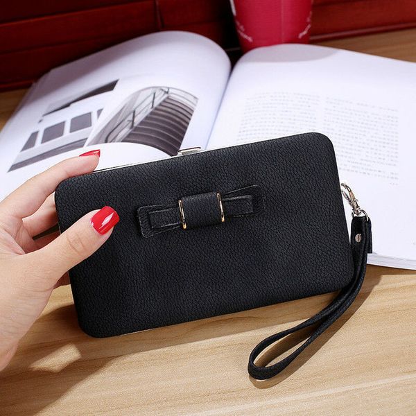 

girl women pu leather clutch wallet long card holder purse box handbag bag fashion waterproof wristband multifunction handbag, Red;black